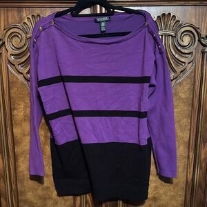Ralph Lauren Purple and Black Relaxed 3/4 Sleeve Sweatshirt (Q)